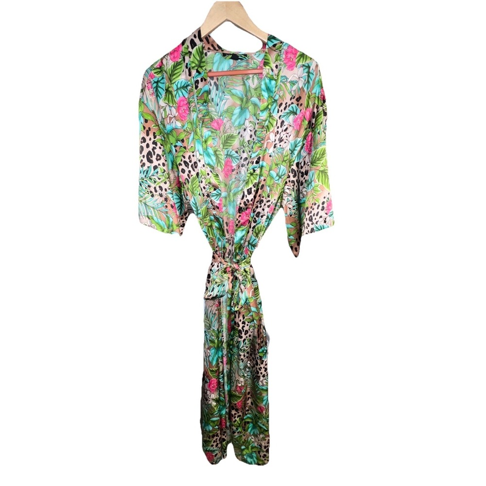INC International Concepts Tropical Leopard Satin Maxi Robe XXL EUC Maximalist